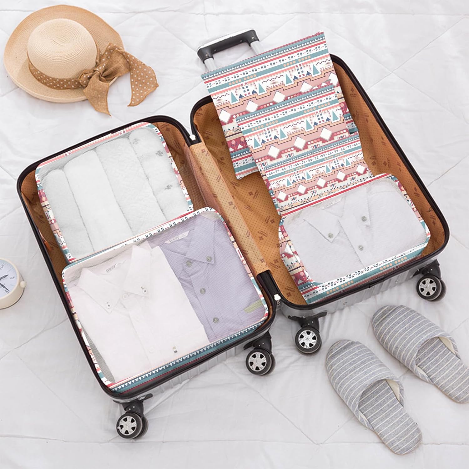 BHAHB 7 Set Packing Cubes Travel Luggage Organizers for Suitcase Travel Accessories with Shoe Bag for Girls Women Aesthetic Cute Boho Bohemian-Pink Blue - Image 5