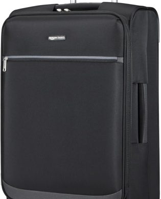 Luggage, 25" Medium Checked Softside Suitcase With Wheels, With Four 360-Degree Multi-directional Spinner Wheels, Expandable Space, Zippered Pocket and Straps, Telescopic Handle, Black
