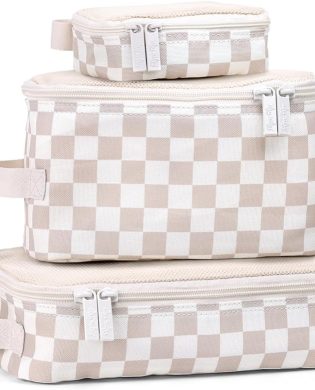 Itzy Ritzy Packing Cubes for Travel – Set of 3 Packing Cubes or Travel Organizers; Each Travel Cube Features a Mesh Top, Double Zippers and a Fabric Handle (Checkerboard)